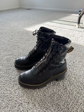 Dr Martens Black Lace-Up Platform Combat Boots with Side Zip